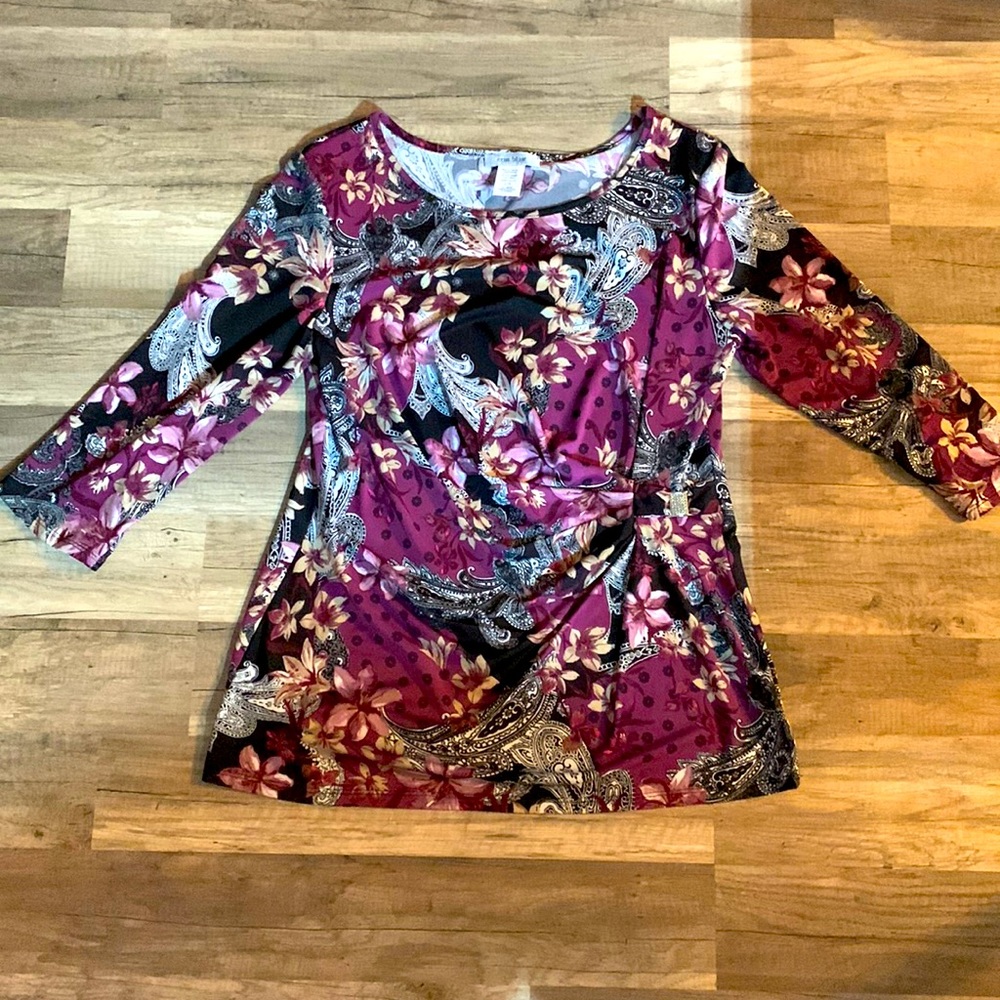 Ladies Erin Blair Floral & Paisley Print Blouse Sz L NWOT